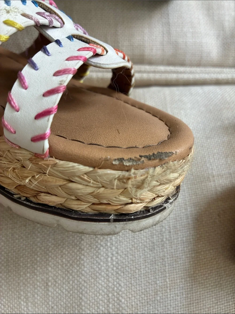 DV by Dolce Vita Girls White Leather Sandals with Multicolor Stitching
